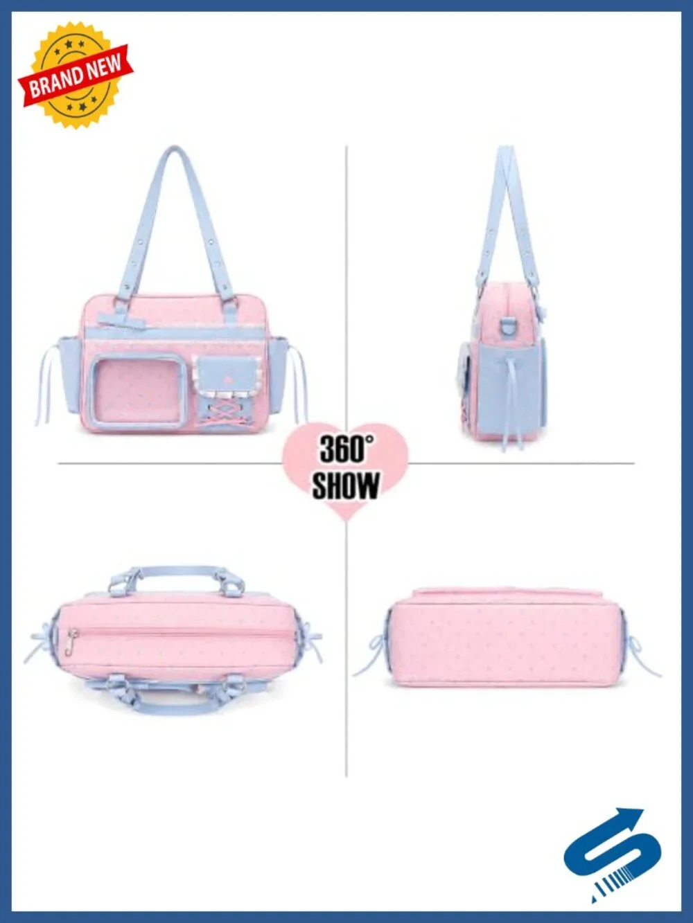 Kawaii Lolita Ita Backpack Convertible Tote Shoulder Bag PU Leather Polka Dots